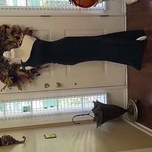 Fazadess black ruched one shoulder side split evening dress built in bra SM NEW…